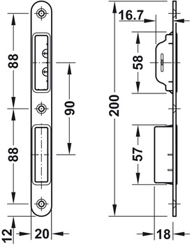 Cerradero plano KFV,Para cerraduras con imán para insertar, 200 mm