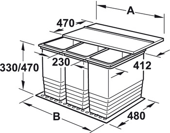 Cubo de basura doble y cubo de basura con tres compartimentos,Para Blum Tandembox XL, 2 x 25 litros / 2 x 35 litros / 3 x 25 litros / 3 x 35 litros