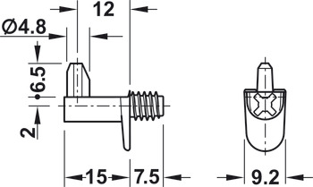Soporte de estantería, para atornillar en perforación de Ø 5 mm, fundición de zinc