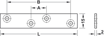 Placa de conexión, Acero, con 4 perforaciones para tornillos