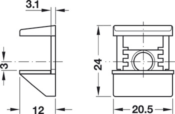 Soporte de estantería, para atornillar en perforación de Ø 3 mm o 5 mm, fundición de zinc con revestimiento de plástico