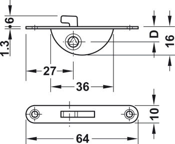 Cerradura de gancho para embutir, con cierre de seguridad, con un retroceso de 9 mm
