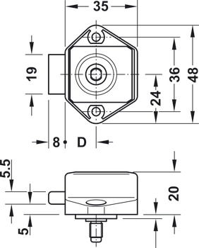 Cerradura de palanca atornillada, Häfele Push-Lock Mini, con una profundidad de 15 mm