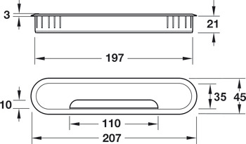 Paso de cables, ovalado, Medida de recorte 207 x 45 mm, de 2 piezas