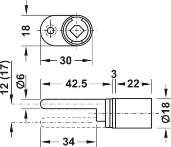 Persiana central giratoria, Häfele Symo, cuerpo de cilindro sin núcleo, para cilindro intercambiable, con placa de montaje de un lado