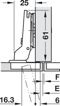 Bisagra de cazoleta, Häfele Metalla 510 A/SM 105°, para puertas de madera finas a partir de 10 mm, tope central/doble