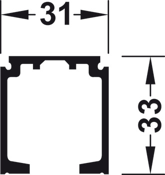Carril de deslizamiento sencillo, pretaladrado, ancho x alto: 31 x 33 mm