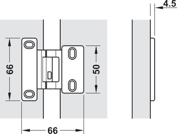 Bisagra especial, para puertas laminadas (HPL), para el tope central, 6 mm de luz