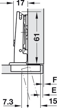 Bisagra de cazoleta, Häfele Metalla 510 A/SM 105°, para puertas de madera finas a partir de 10 mm, tope de esquina