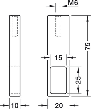 Soporte central para tubo de armario, para tubo de armario rectangular de 25 x 15 x 2000 mm