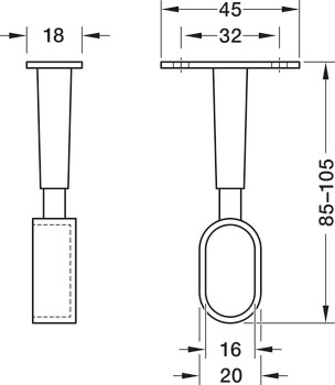 Soporte central para tubo de armario, para tubo de armario OVA 30 x 15 mm