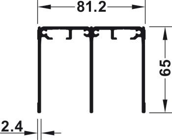 Carril guía doble, arriba, para atornillar, altura 65 mm