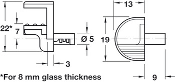 Soporte de estantería, para embutir en perforación de Ø 5 mm, fundición de zinc con revestimiento de plástico