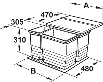 Bote de basura con cuatro compartimentos, para Häfele Matrix Box P, 2 x 8 y 1 x 17 litros / 2 x 8 y 2 x 17 litros