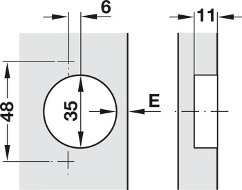 Bisagra de cazoleta, Häfele Duomatic 94°, para puertas gruesas y puertas perfiladas de hasta 35 mm, tope central/doble