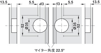 Bisagra de inglete, GS 22,5, ángulo de apertura 120°