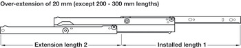 Guía de rodillos, Corredera de extracción total, carga máxima 50 kg, acero, montaje en superficie