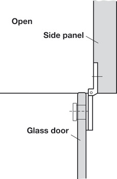 Bisagra de puerta de cristal, semicircular, ángulo de apertura 180°, tope interior