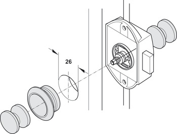 Cerradura de falleba, Häfele Push-Lock, con un retroceso de 25 mm, funcionamiento unilateral