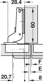 Bisagra de cazoleta, Häfele Duomatic 94°, para puertas de madera de hasta 40 mm, tope central/doble