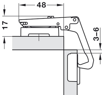 Bisagra de cazoleta, Häfele Metalla 510 A/SM 70°, para aplicaciones para armario de rincón, tope de esquina