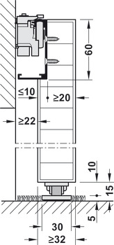 Herraje para puertas corredizas, Häfele Slido D-Line43 80M, juego con carril de deslizamiento para 1 puerta