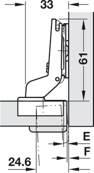 Bisagra de cazoleta, Häfele Duomatic 94°, para puertas gruesas y puertas perfiladas de hasta 35 mm, tope interior