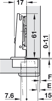Bisagra de cazoleta, Häfele Duomatic 94°, para puertas gruesas y puertas perfiladas de hasta 35 mm, tope de esquina