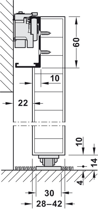 Herraje para puertas corredizas, Häfele Slido D-Line43 80M, juego con carril de deslizamiento para 1 puerta - en la tienda de Häfele en México