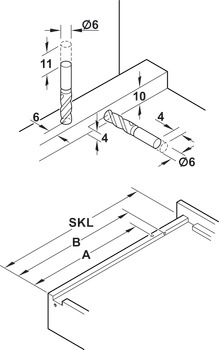 Guía para el suelo, Corredera Häfele Matrix UM S25, extensión parcial, carga máxima 25 kg, acero, montaje de espiga a presión